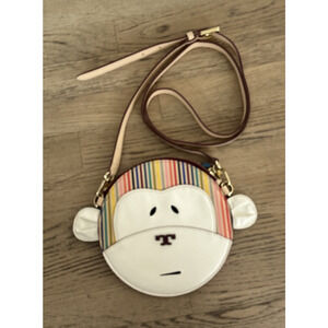 Tory Burch Colorful Striped Monkey Face Crossbody Handbag Purse Gold Hardware